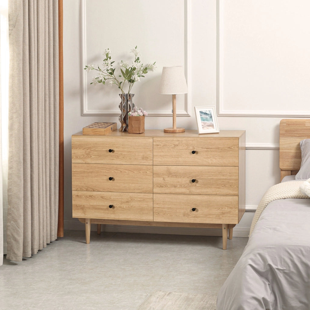 Cassettiera 6 Cassetti in Legno Massello ¨C zephmum ¨C 120x40x80 Colore Legno