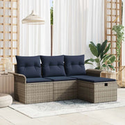 Set Divano da Giardino 4 pcs Grigio e Blu Navy polyrattan