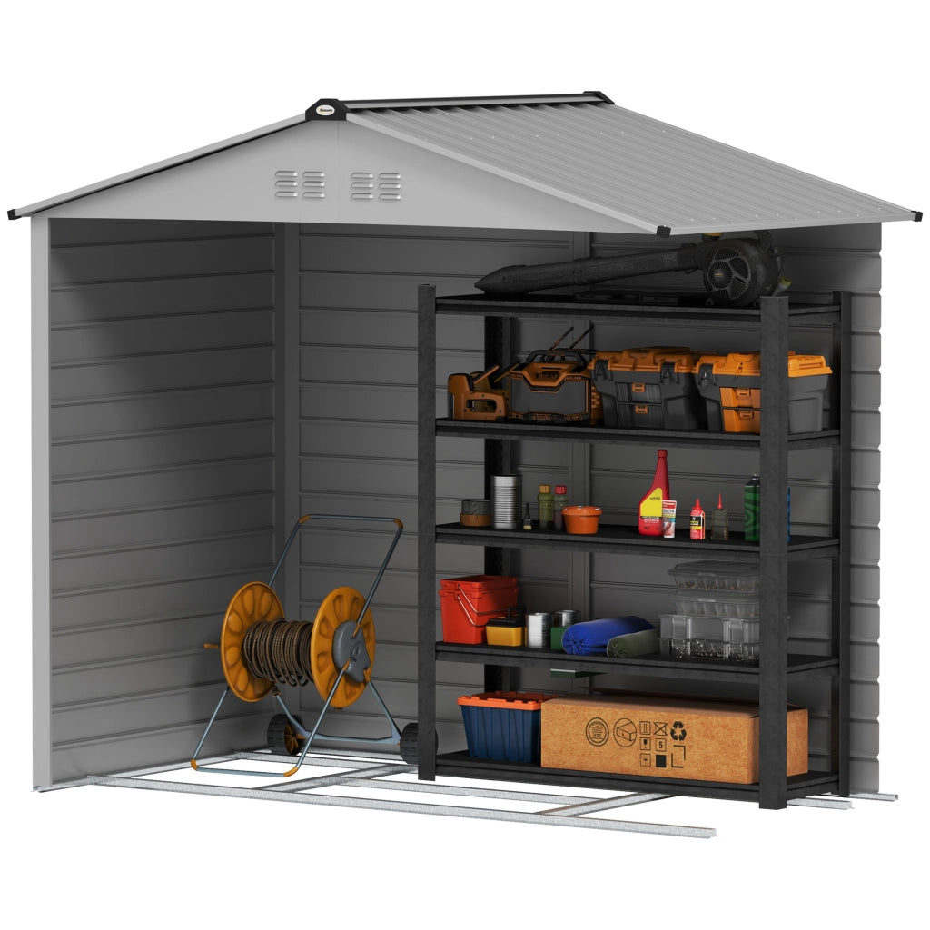 Casetta da giardino in acciaio zincato 213x131x192 cm con doppia porta e ventilazione, grigio