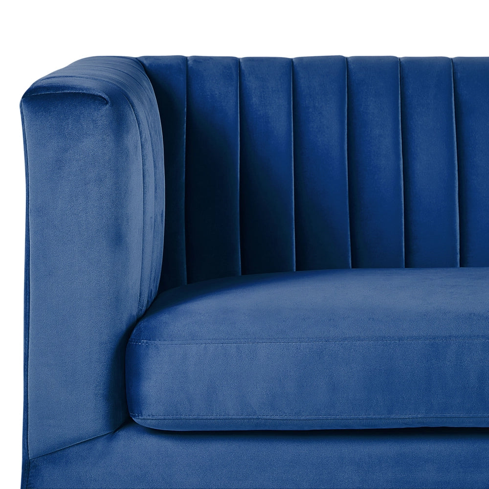 Divano blu a 3 posti in velluto trapuntato stile smoking soggiorno moderno