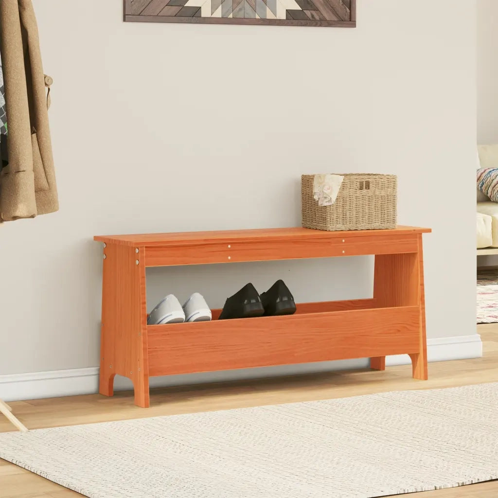 Panca da Ingresso Marrone Cera 100x28x45 cm Legno Massello Pino 837384
