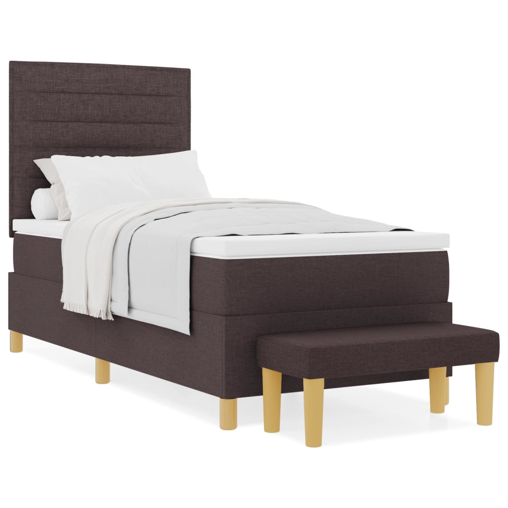 Letto a molle con Materasso & Panca Marrone Scuro 100x200 cm Tessuto