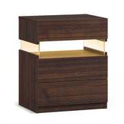 Comodino a 3 cassetti con LED per camera da letto e soggiorno; in legno ingegnerizzato; noce; 60×46×22 cm