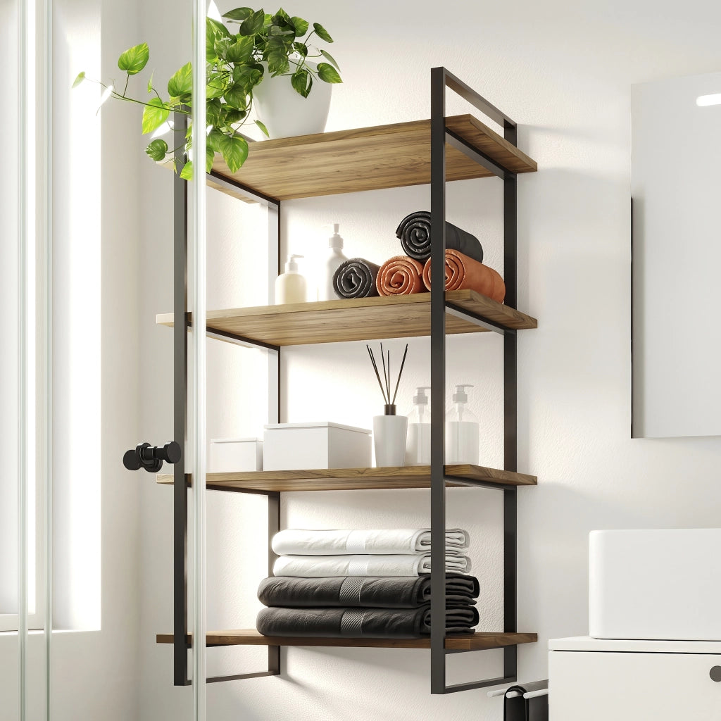 Emuca Scaffale Lader con struttura e ripiani, 1150, Verniciato nero, Acciaio e Legno