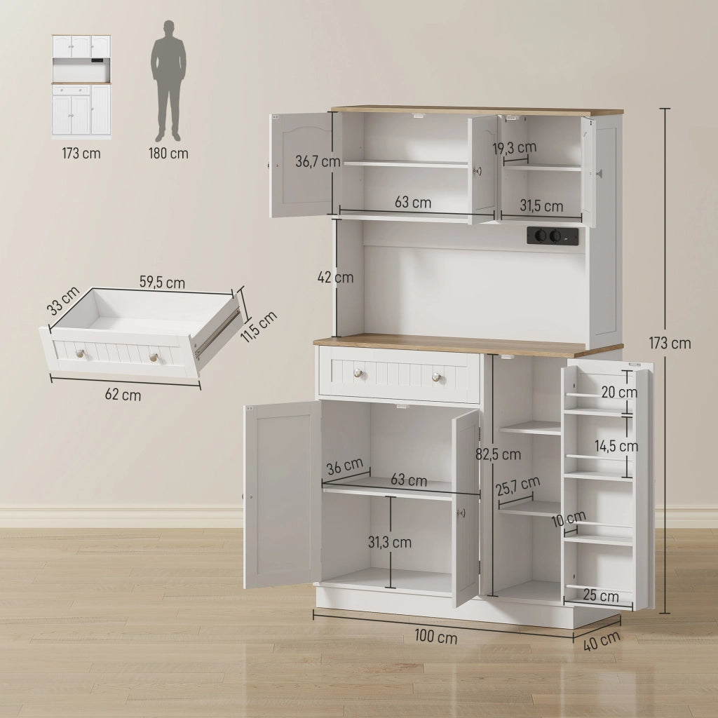 Mobile cucina alto con ricarica ¨C Xylo ¨C 6 ante, piano lavoro, portaspezie, 100x40x173cm, bianco