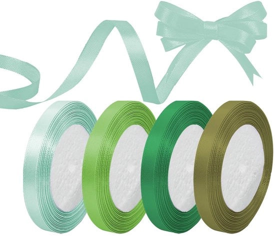 Lint Satinato a Tulle Verde - 4 Pacchi - 22 m - 10 mm - Lint da Cassetta - Regali di Natale - Matrimoni - Fai da Te