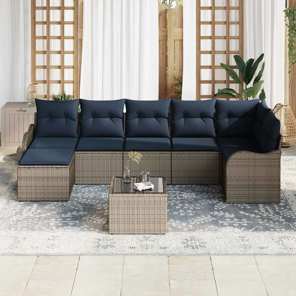 Set Divano da Giardino con cuscino 8 pcs Grigio Poly Rattan 3345805