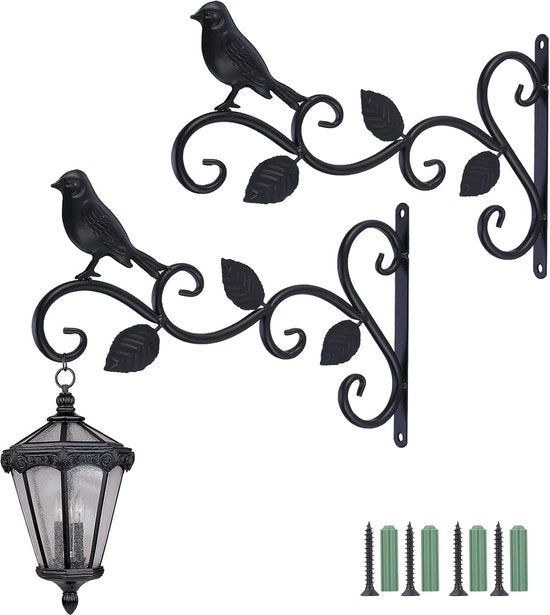 Due pezzi - Hanger retro per giardino - Maniglie per giardino - Hanger per giardino decorativo - Hanger per piante in acciaio - Appoggio per piante per esterni - Per appendere lanterne, vasi di fiori, campanelli, lampioni - 30*19 cm - Nero