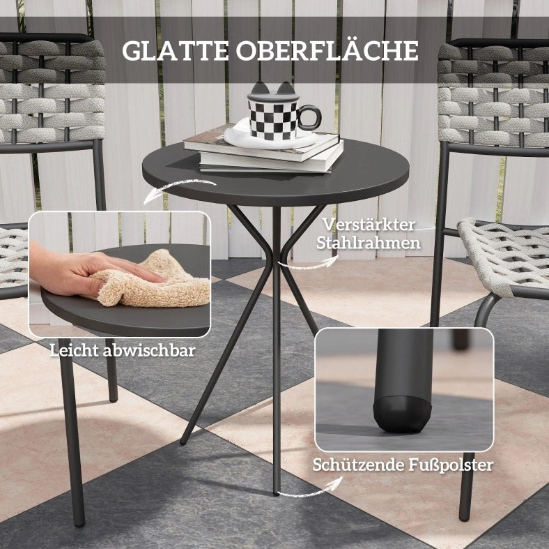 Set da giardino in rattan grigio con 2 sedie e tavolo