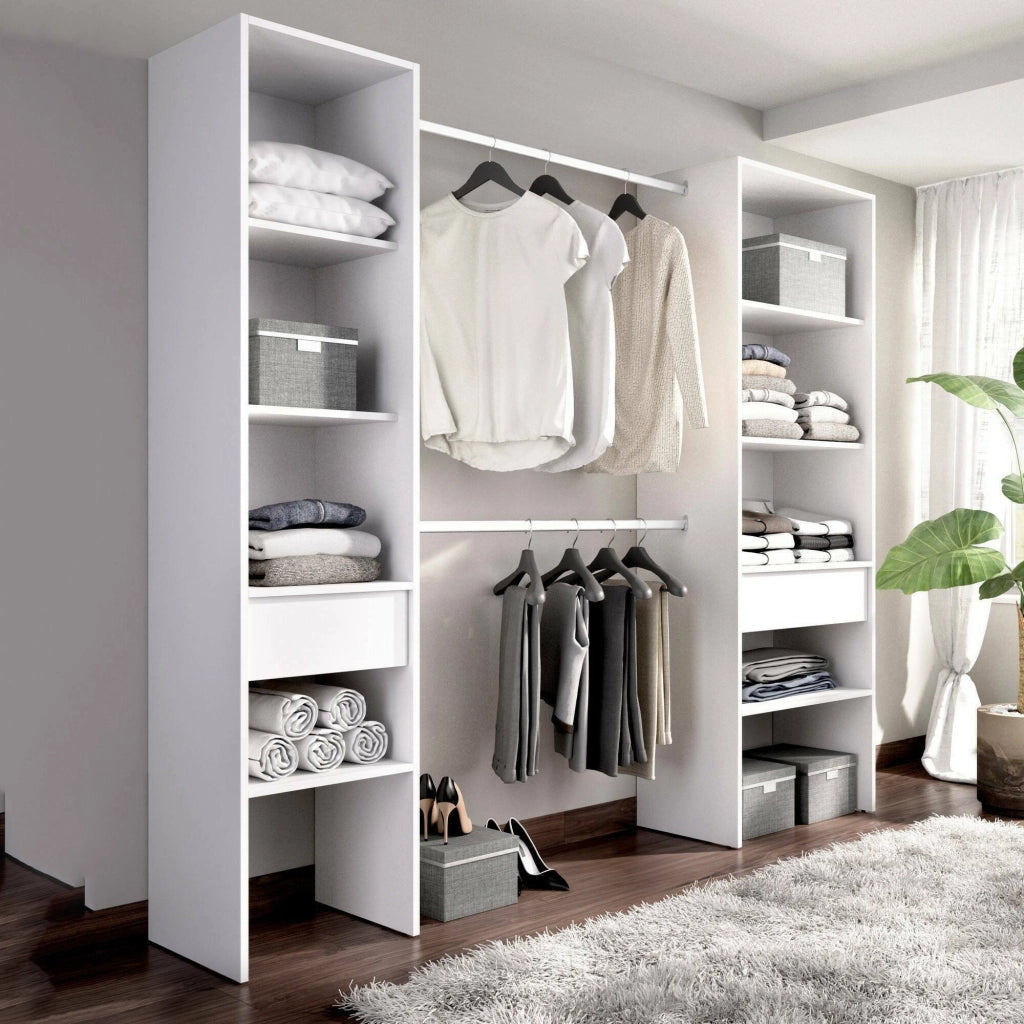 Guardaroba grande Siony, Mobile camera da letto, Cabina armadio portabiti, Armadio appendiabiti, 160x50 h185 cm, Bianco