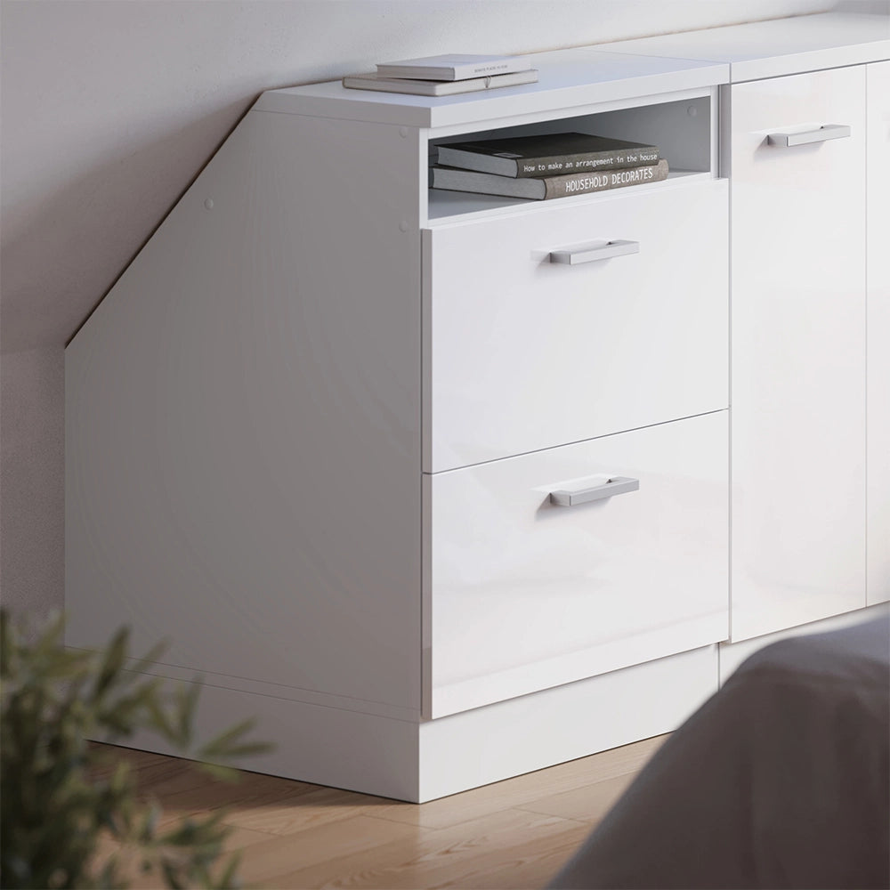 Mobile cucina sottotetto R-Line Bianco lucido/Bianco 60 cm con 2 cassetti, carcassa 60 cm profondità Vicco
