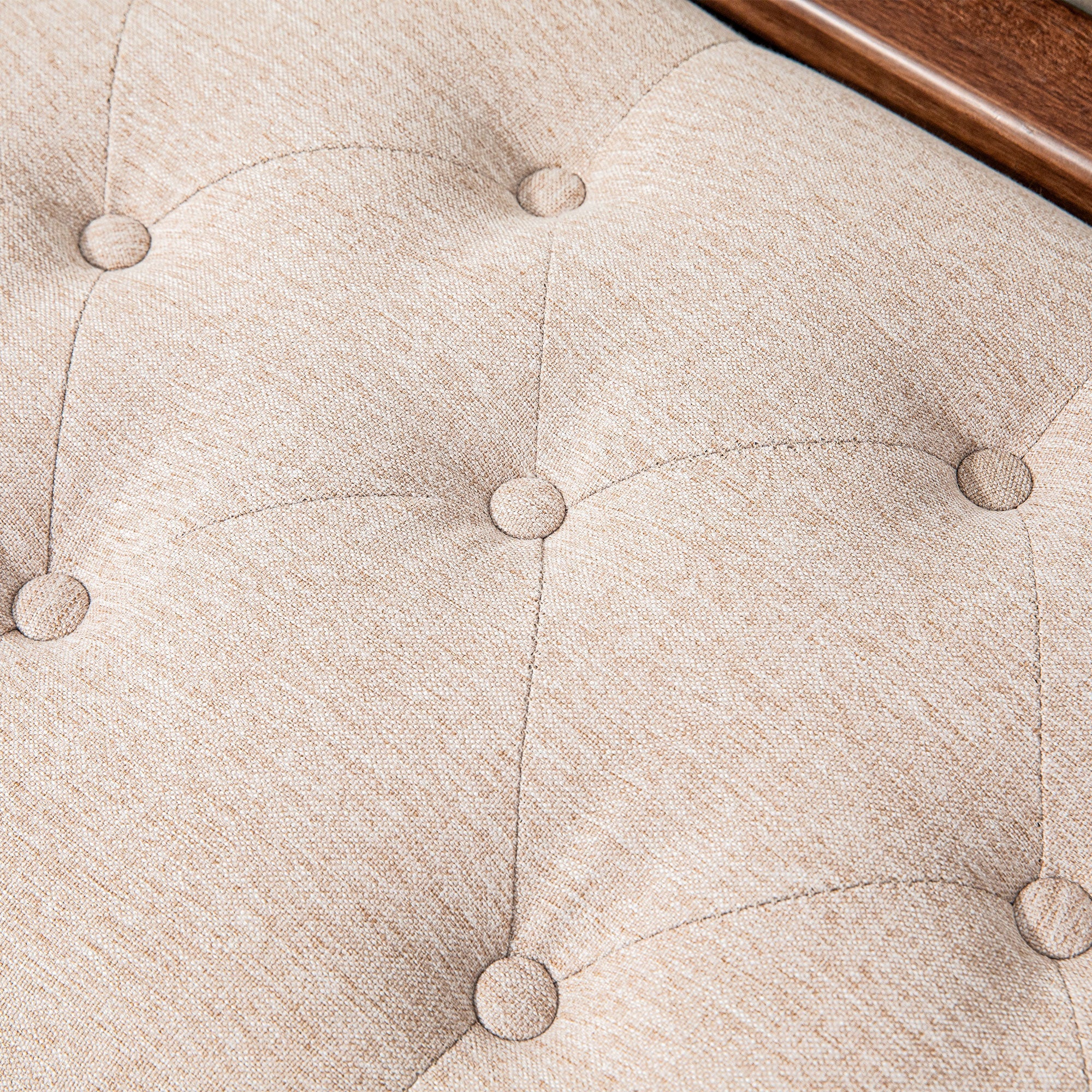 Panca Fondo Letto Imbottita e a Bottoni 141x44x65 cm in Legno e Tessuto Effetto Lino Beige