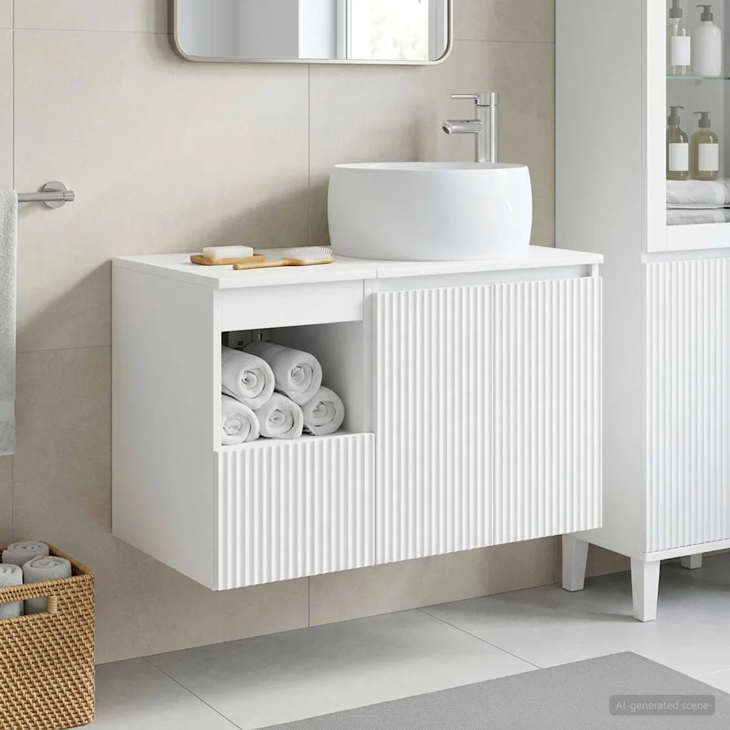 Set di mobili per il bagno 2 pz Bianco Legno ingegnerizzato 3404094