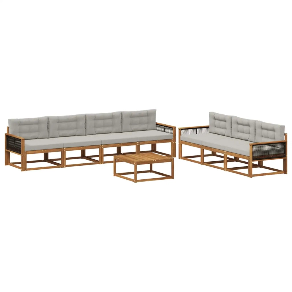 Set di divani da esterno 8 pcs Naturale e Grigio chiaro