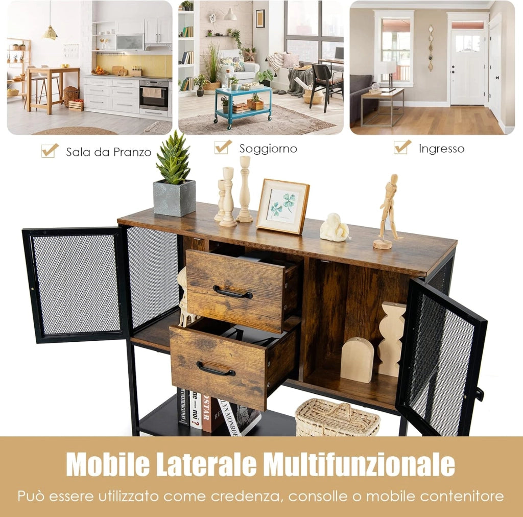 COSTWAY Credenza Moderna con Tanto Spazio, Credenza Cucina con 2 Armadietti di Metallo, 2 Cassetti Estraibili e Ripiano Inferiore, 26,5 x 29 x 15 cm