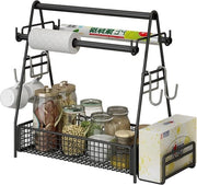 Caddy per barbecue esterno con contenitore per asciugamani in carta - 40 x 18 x 38 cm - 4 ganci - organizzatore per spezie - accessori per barbecue