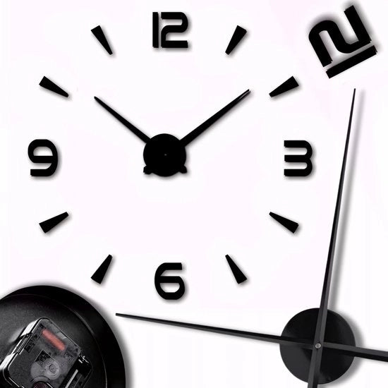 Orologio da parete 3D DIY, senza cornice, adesivo, orologio da parete moderno con meccanismo silenzioso, altezza variabile 70-130 cm, per decorazione, soggiorno, camera da letto, ufficio, nero