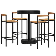 Set da bar da giardino da 5 pezzi mobili da esterno per patio polyrattan nero/legno massello di acacia 02_0013483