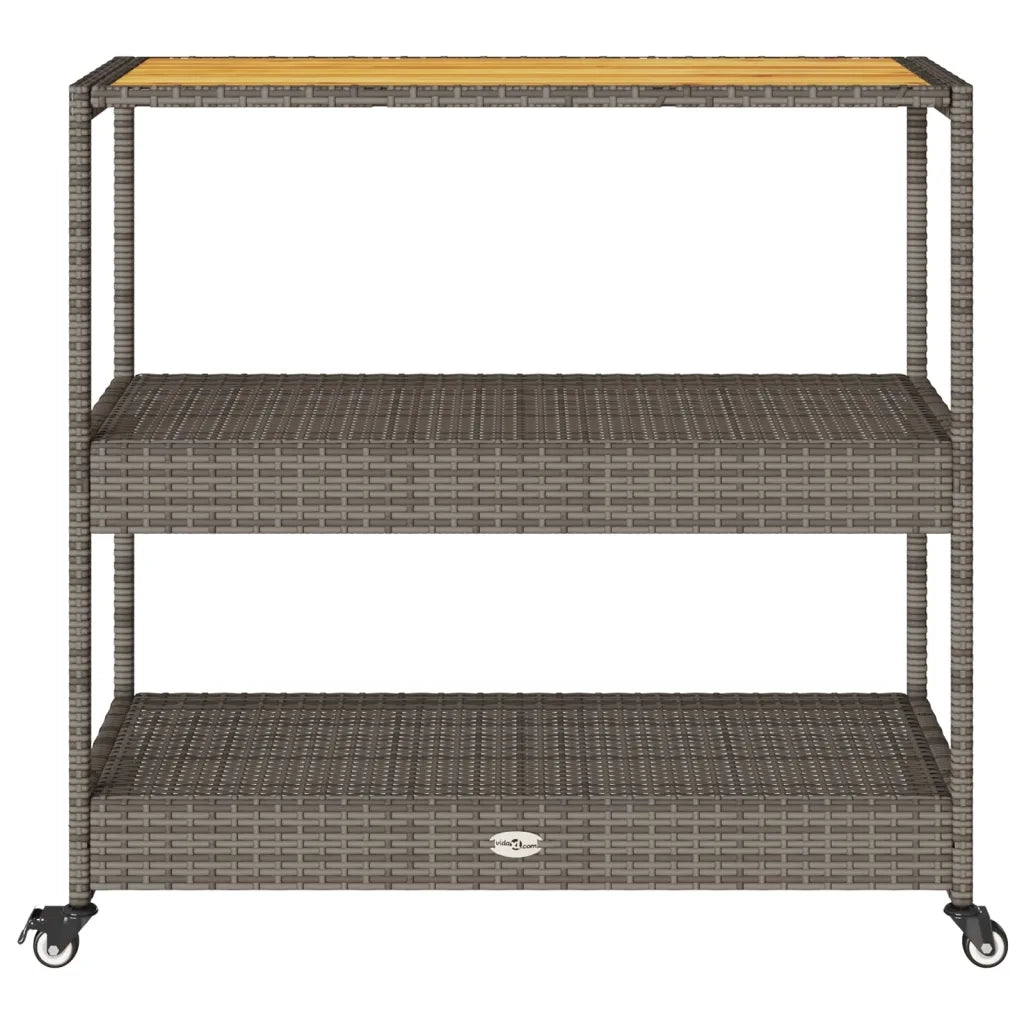 Carrello da Bar 3 Livelli Grigio Polyrattan e Massello Acacia CFW5646332