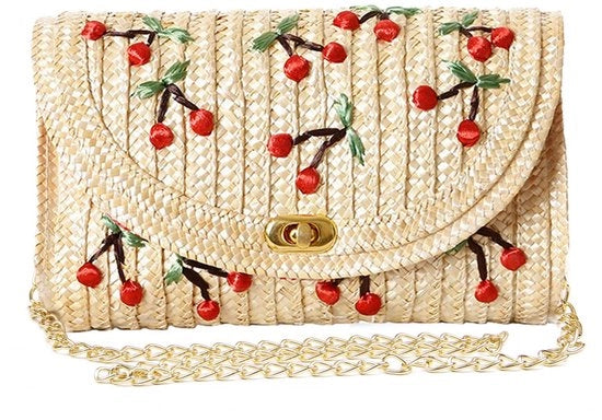 Borsa a Tracolla con Chiusura a Strobo per Donne con Disegno di Banana e Fiore di Pesco in Stile Moda per Borse da Spiaggia da Estate
