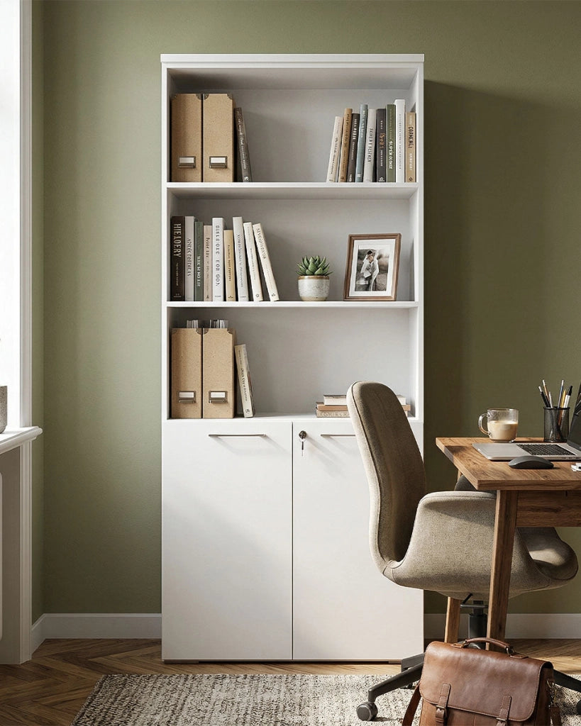 Armadio ufficio Alaska - Mobile archivio 2 ante con serratura - 4 mensole incluse - L. 90 x H. 199 x P. 42,5 cm – Bianco_