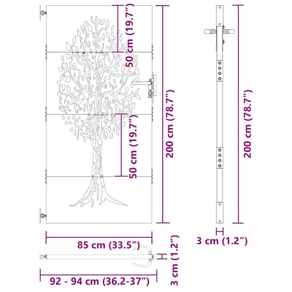 vidaXL Cancello da giardino, Cancello da Giardino 85x75 cm Design Albero in Acciaio Corten