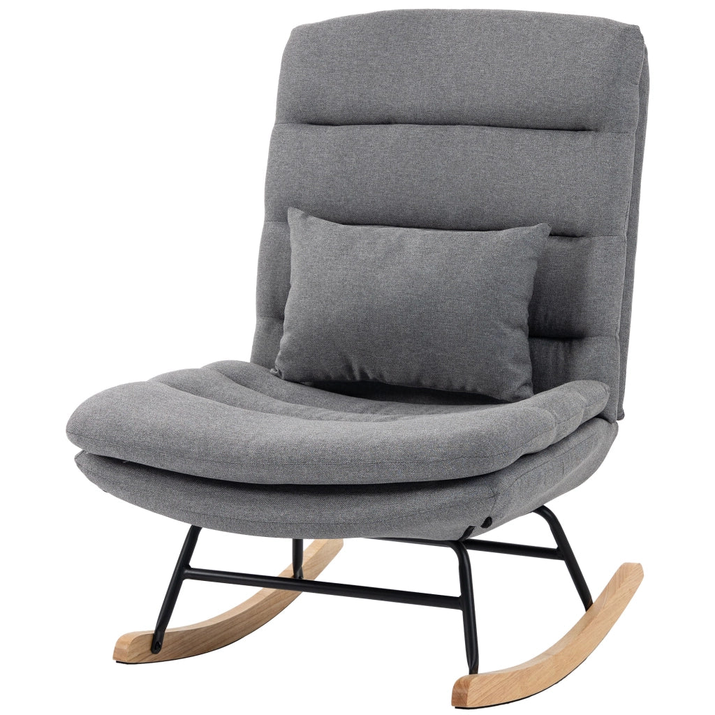 Poltrona a dondolo ¨C Xylo ¨C tessuto effetto lino grigio chiaro con cuscino lombare