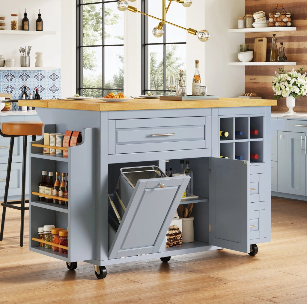 Carrello da cucina pieghevole 143 cm con cassetti e cestello vino blu HAVRYA