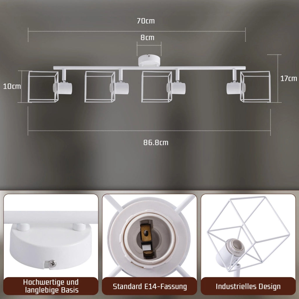 ZMH Faretto da soffitto 4 fiamme orientabile 350° lampada da soffitto vintage in metallo soggiorno