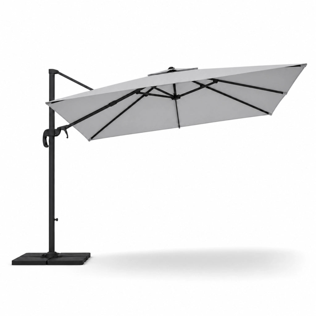 Ombrellone 3x3 M Da Giardino Per Esterni Con Braccio Retrattile Piscina Gazebo Terrazze Bar Hotel Struttura In Acciaio Inossidabile Rotazione Braccio 360° Telo 180 G M2 Impermeabile Resistente Ai Raggi UV Grigio Chiaro