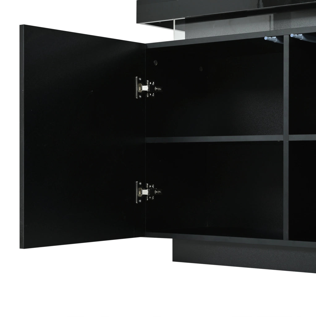 Credenza 140x35x72.5 cm con LED; 2 ante e 3 cassetti; pannello truciolare nero