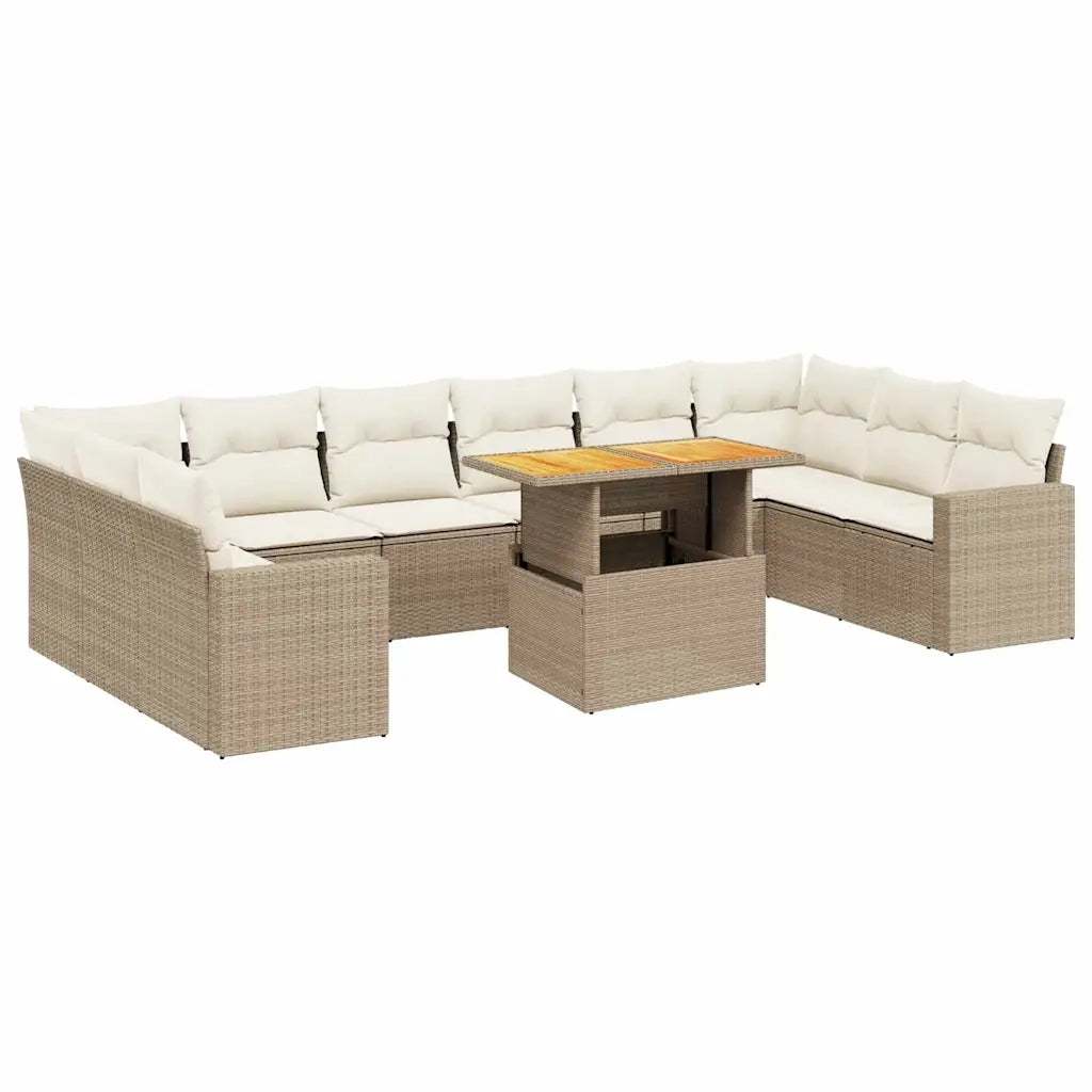Set Divani da Giardino 11 pz con Cuscini Beige in Polyrattan 3271485