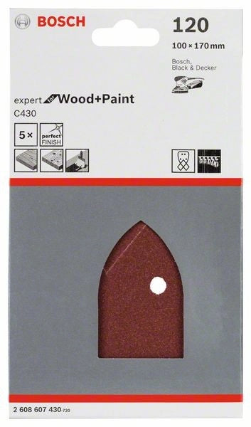 2608607430 - Set di fogli abrasivi da 5 pz. C430 ,  P120 EXPERT for LEGNO+VERNICE