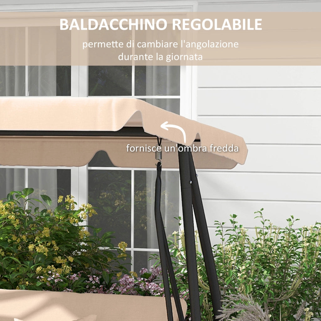 Dondolo Letto da Giardino 3 Posti con Tetto Regolabile e Vassoio. 200x120x164 cm. Marrone Chiaro