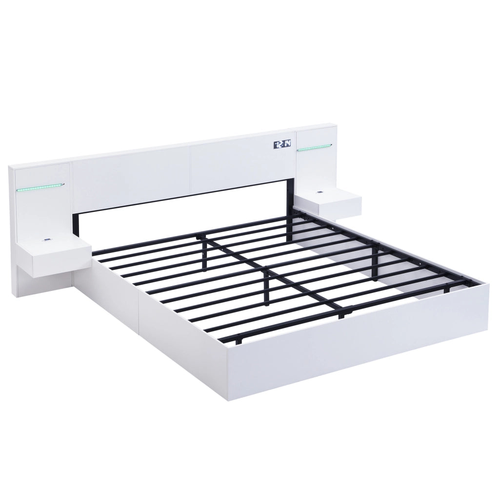 Letto 180x200 cm con Bluetooth; orologio elettronico; luci LED e USB in MDF bianco