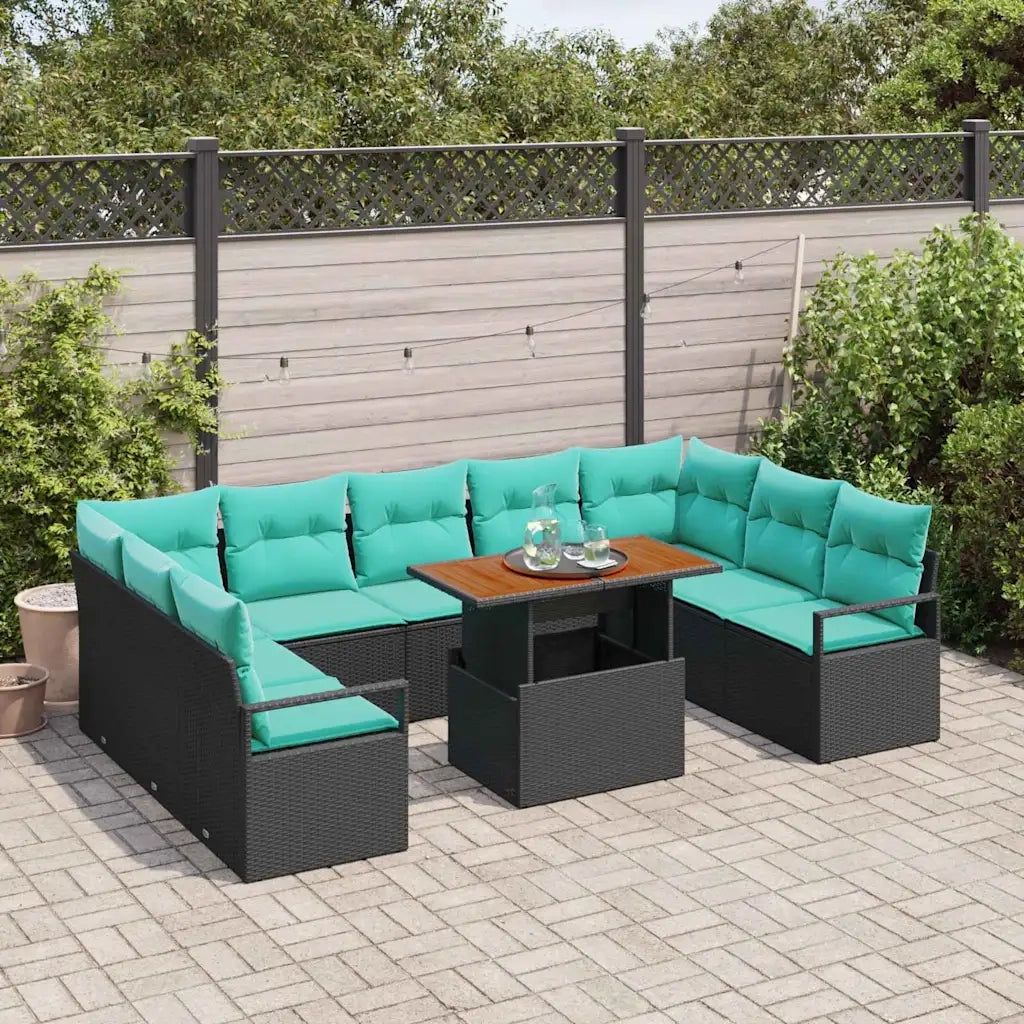 Set Divano da Giardino con cuscino 10 pcs Nero e Verde acqua
