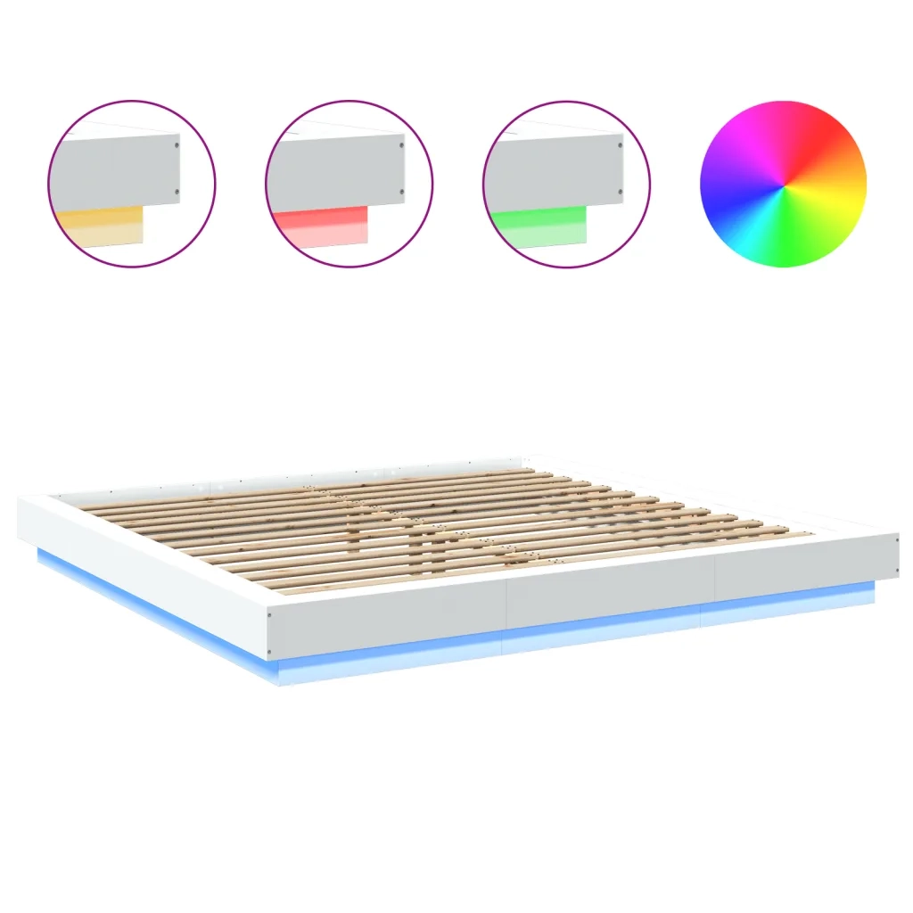 Giroletto con Luci LED-Struttura Letto Bianco 200x200 cm in Legno Multistrato 298446