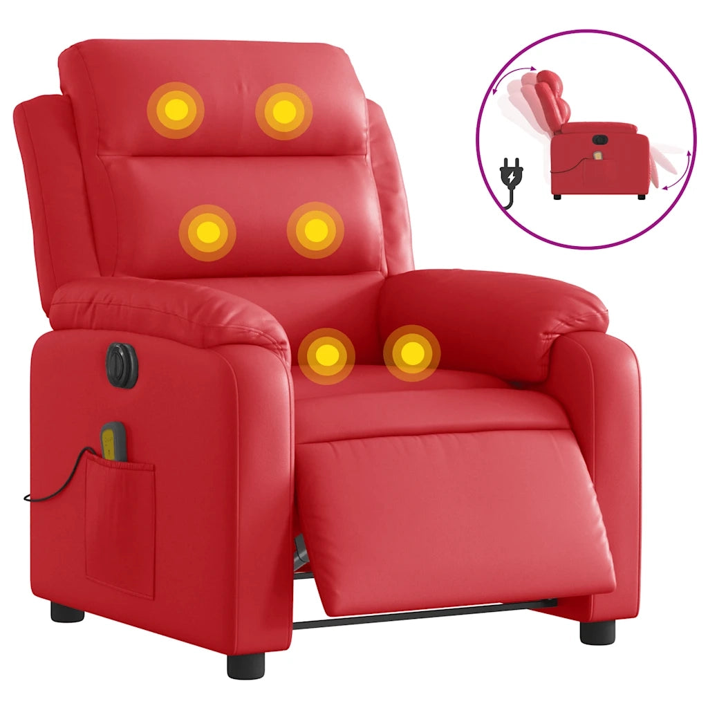 Divano Sedia-Poltrona Massaggio Elettrica Reclinabile Rosso Similpelle 331142