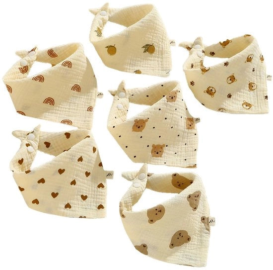 Set di 6 slabbetti per bambino a forma triangolare, sciarpa per bambino bandana, doek mousseline, slabbetti regolabili per ragazzi e ragazze, assorbenti per la saliva dei bambini.