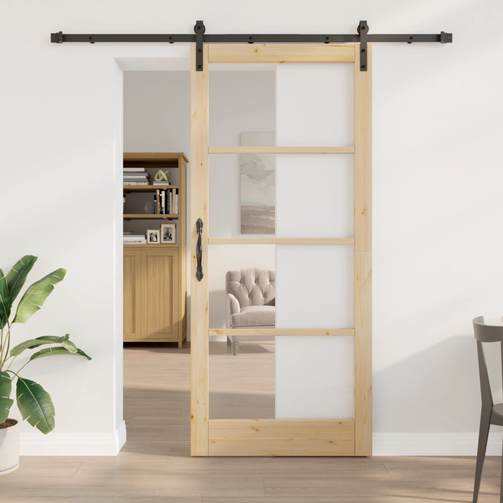 Porta Scorrevole con Set di Accessori 'ORKDAL'Legno Massello & Vetro