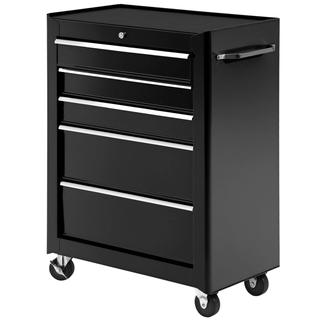 Carrello Porta Attrezzi 5 Cassetti con Chiave e Ruote Nero