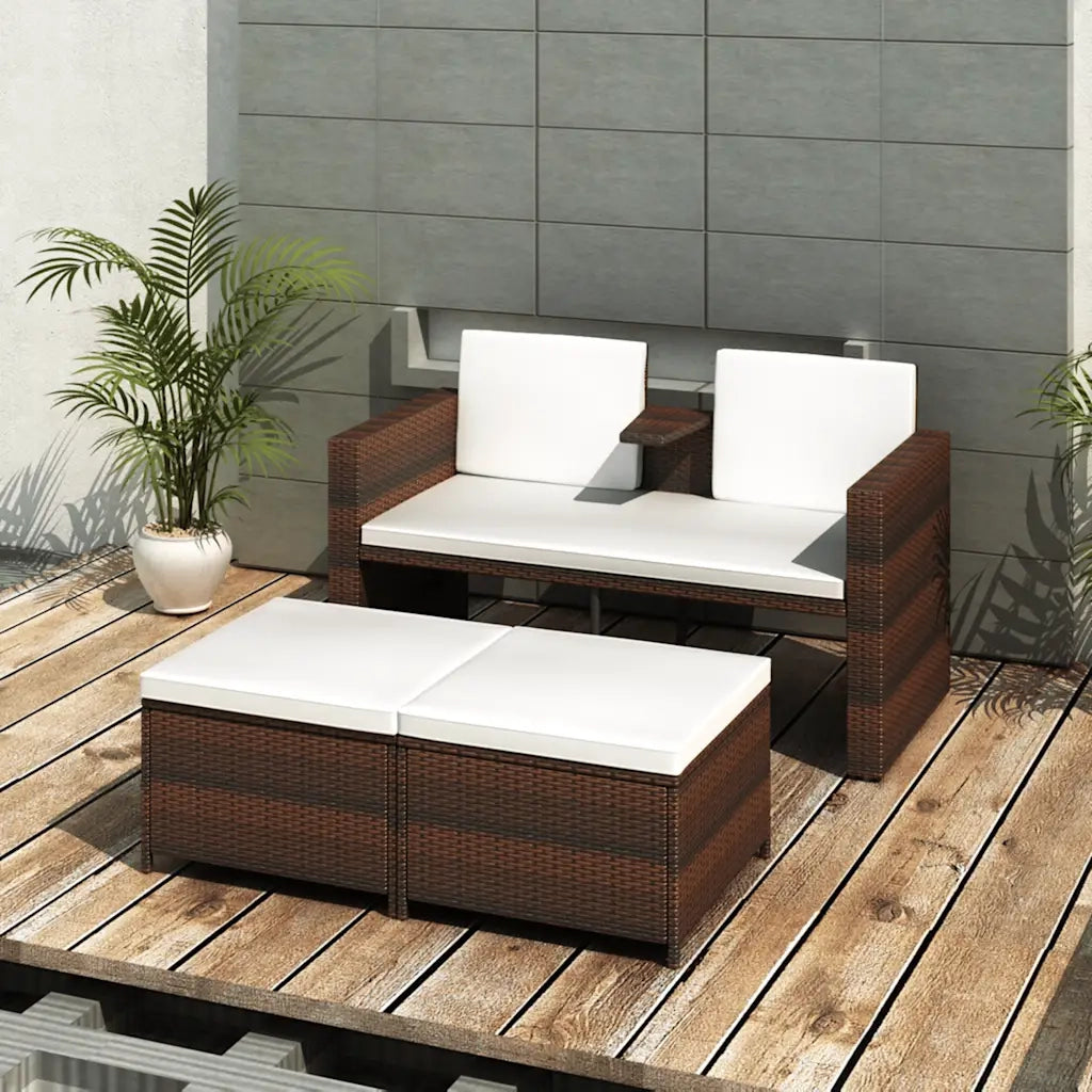 Set Mobili da Giardino 4 pz | Set Salotto da Giardino con Cuscini in Polyrattan Marrone