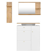Mobile ingresso con specchio; LED e ganci - in truciolare - 105×25×151.5 cm - bianco