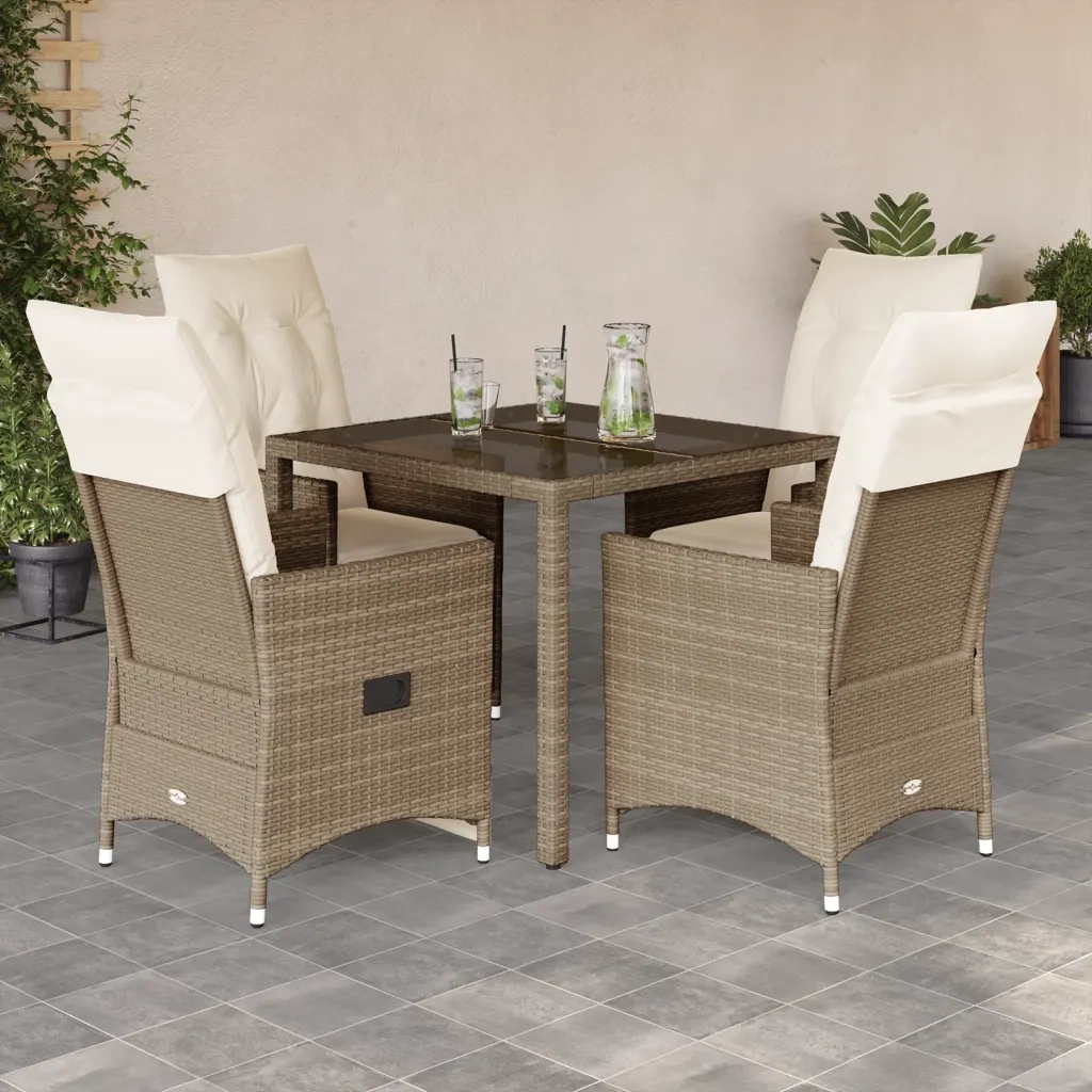 Set da Pranzo da Giardino 5 pz con Cuscini Beige in Polyrattan 3276801