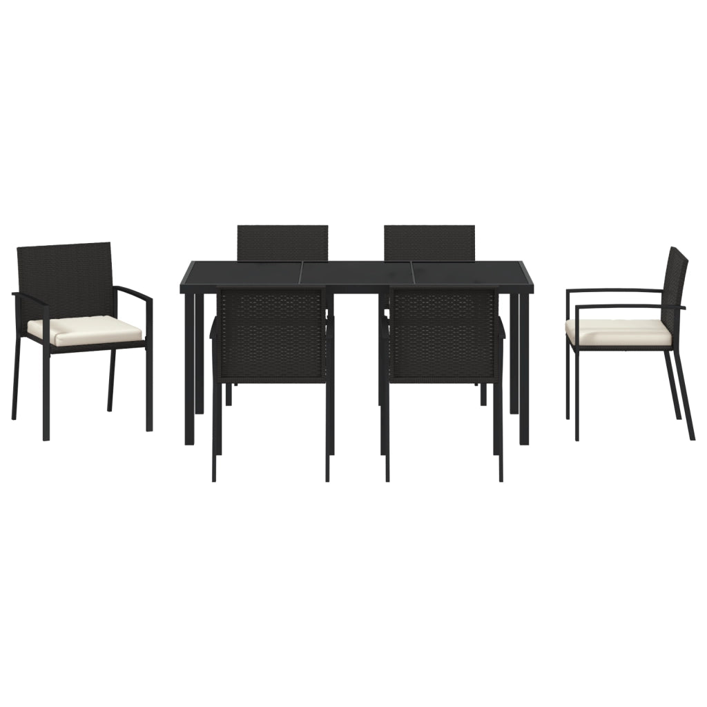 Set da pranzo da giardino 7 pezzi Polyrattan nero