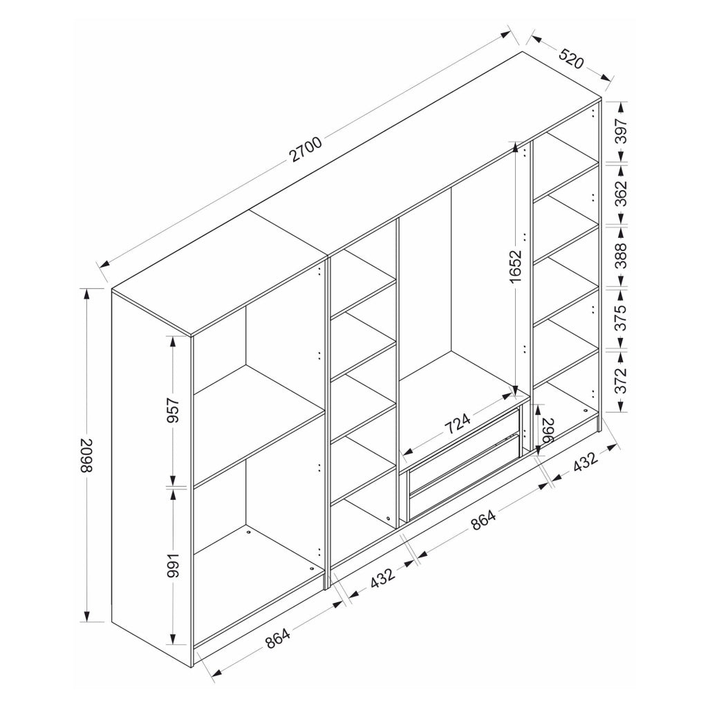 Armadio Camera da Letto Nogaro, Guardaroba Grande Appendiabiti, 270x210h cm Nero Antracite