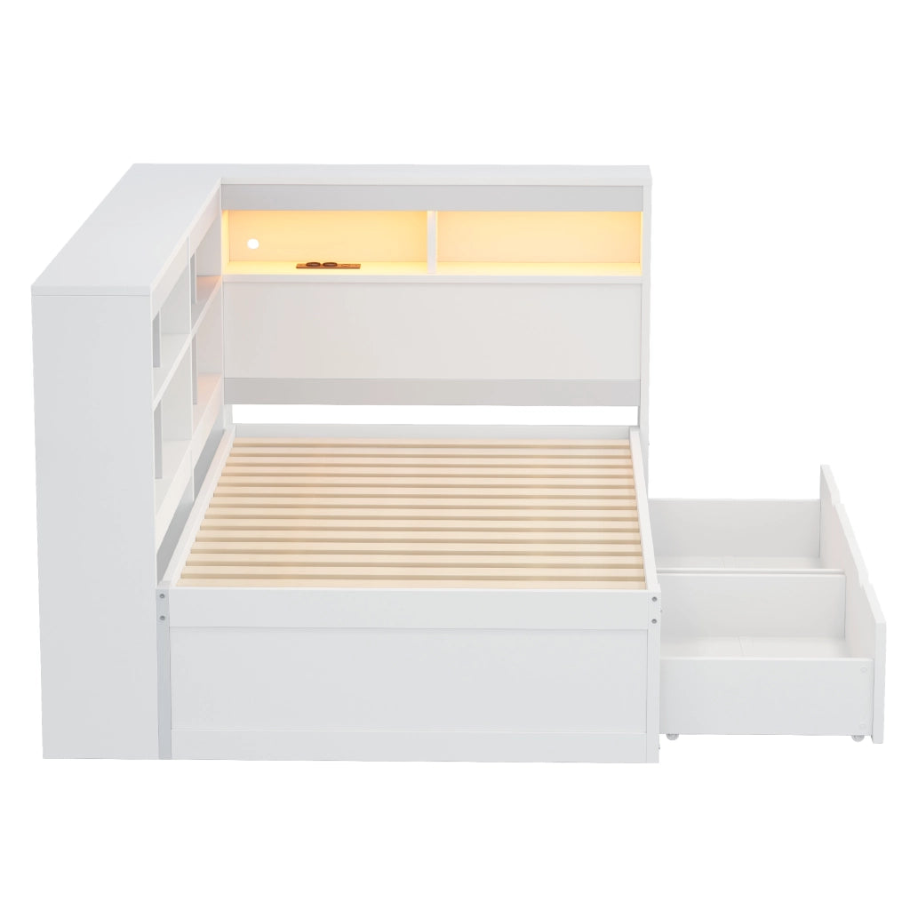 LETTO divano 90x200 cm con cassetti USB LED in legno bianco