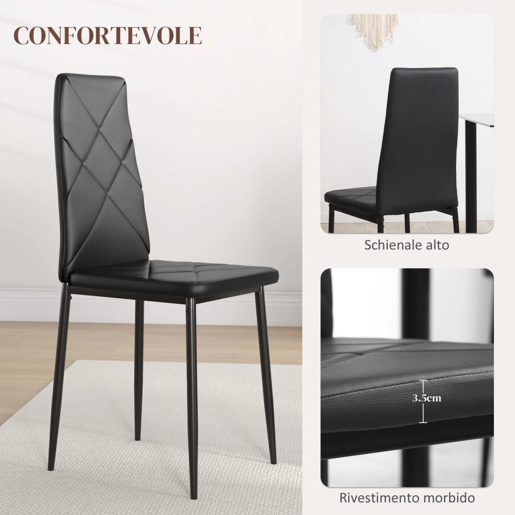 Set 6 Sedie da Pranzo Moderne Schienale Alto Cuciture a Diamante 41x50x97 cm Nero