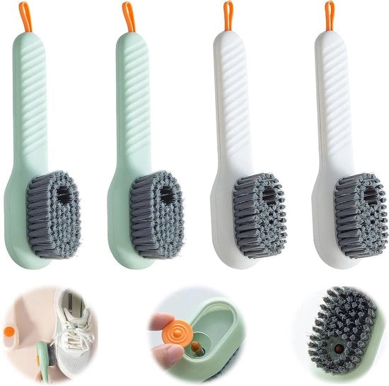 Quattro borsette multifunzionali per la casa con setole morbide - spazzola per scarpe con contenitore per liquido - spazzola per la casa con schiuma con manico in metallo
