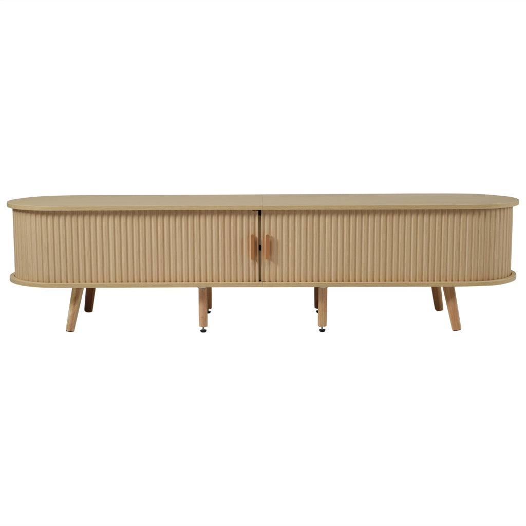 Mobile TV con Vano Contenitore e Piano Rotondo ¨C MINIMAL ¨C MDF Rovere, 2 Cassetti, 175x40x42 cm